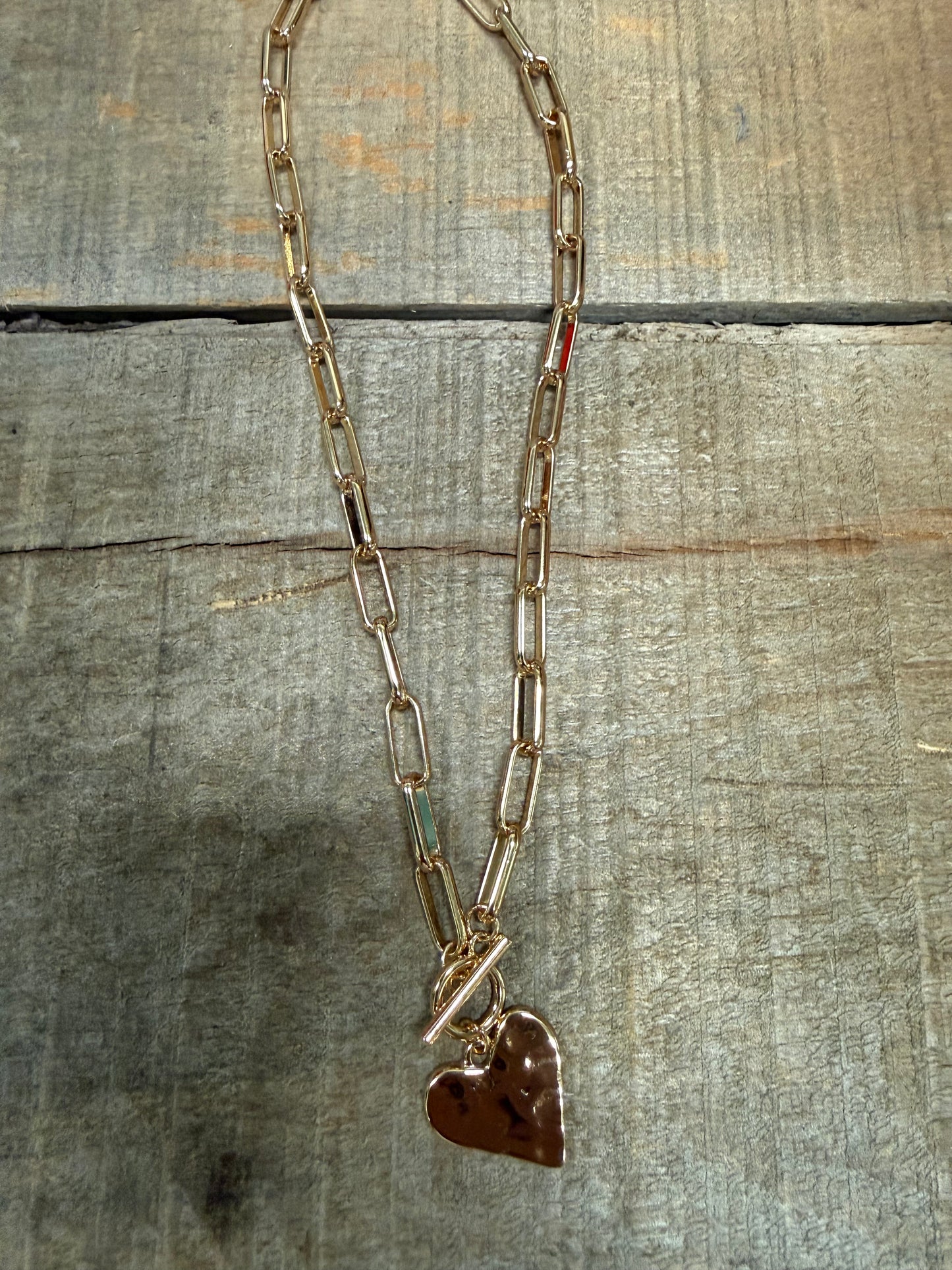 Hammered heart toggle chain