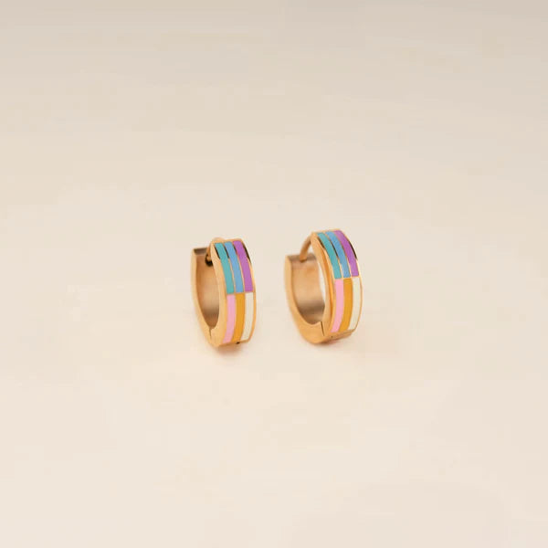 Rainbow Chunky Huggie hoop Gold