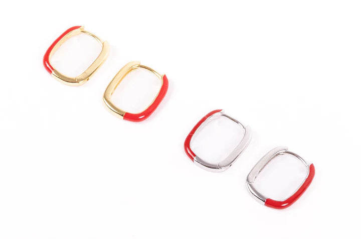 Red Rectangle Huggies. SIlver and Gold