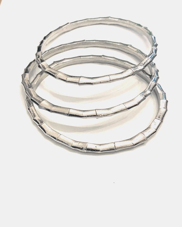 Fine Pewter Bamboo Inspired Bracelet Bangle Jewelry 8" Circumference