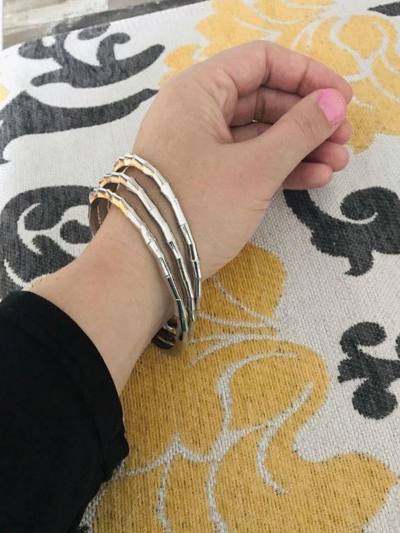 Fine Pewter Bamboo Inspired Bracelet Bangle Jewelry 8" Circumference