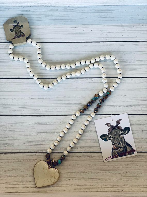 Heart Stone Necklace Multi Beads