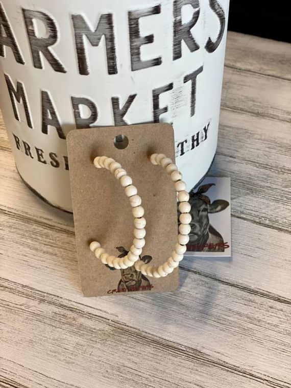 Stone Bead Hoop Earrings