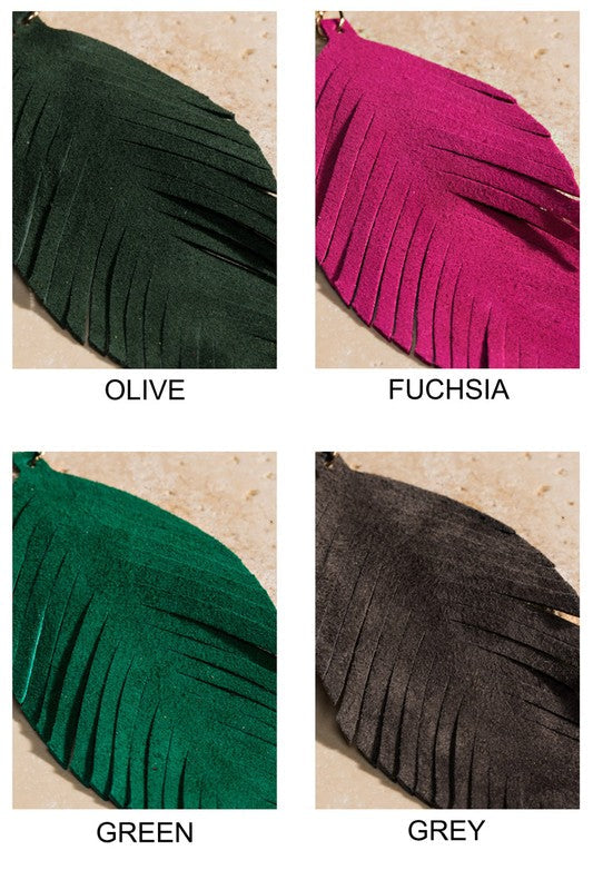 Leather feather earrings