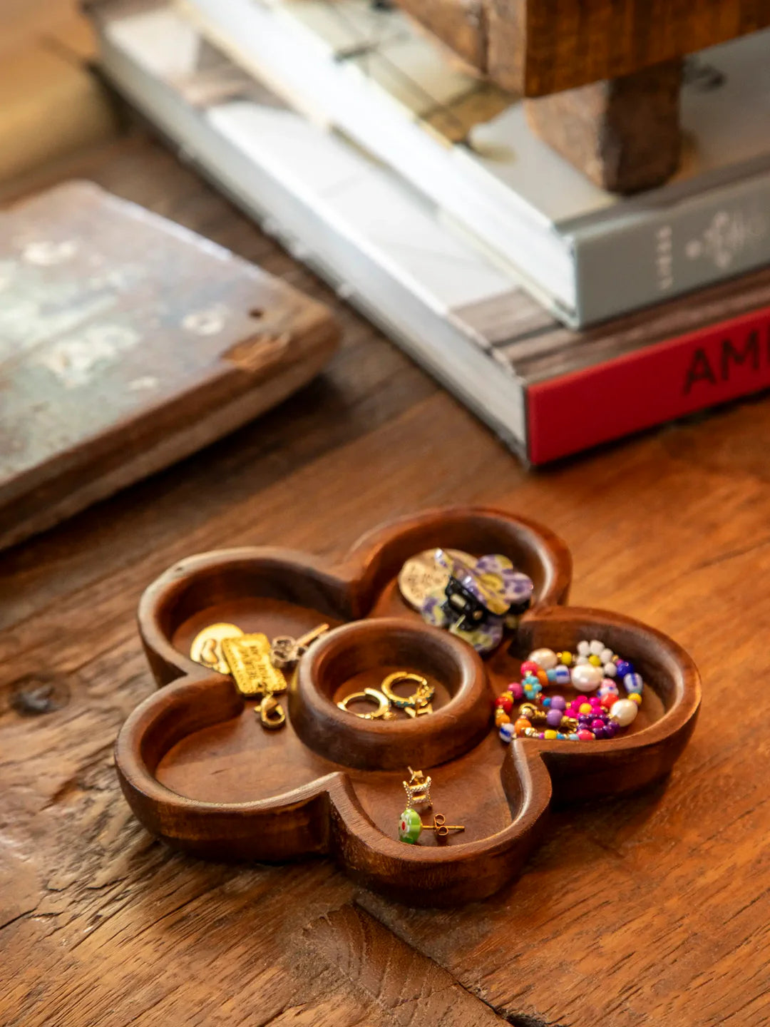 Carved wood trinket dish
