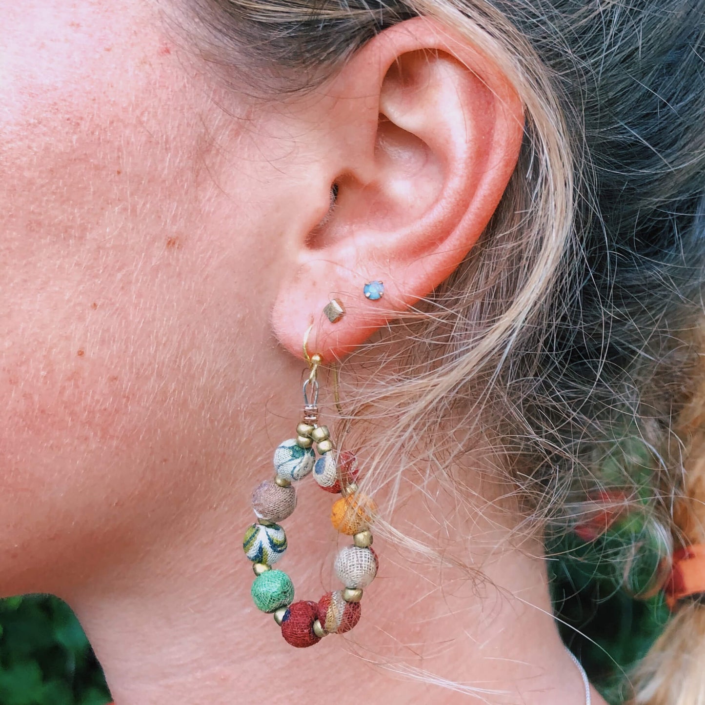 Kantha Beaded Teardrop Earrings