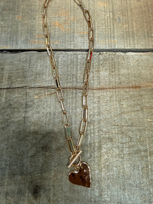 Hammered heart toggle chain