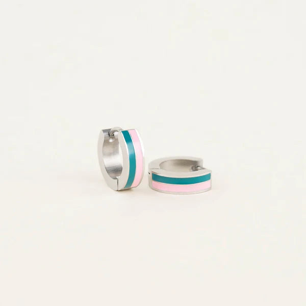Stripe Huggie in Pink/Green on Silver