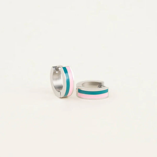 Stripe Huggie in Pink/Green on Silver