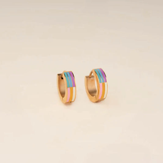 Rainbow Chunky Huggie hoop Gold